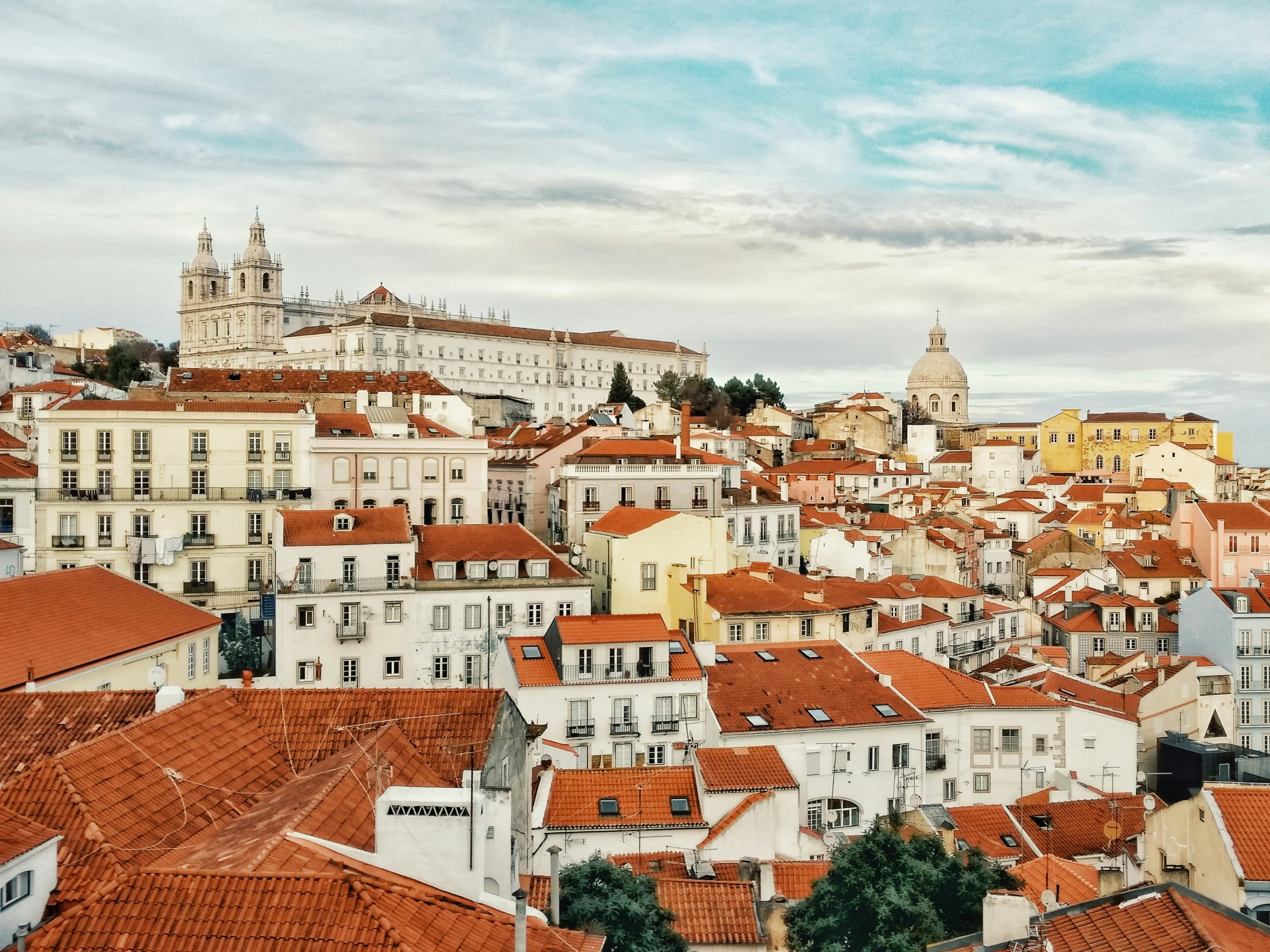 Rooftops of the Alfama district in Lisbon at dusk